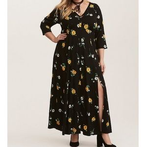 Torrid floral maxi dress black yellow 1x 1